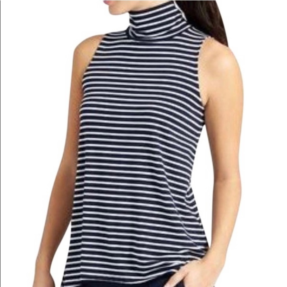 Athleta Navy & White Striped Turtleneck Tank Size XS